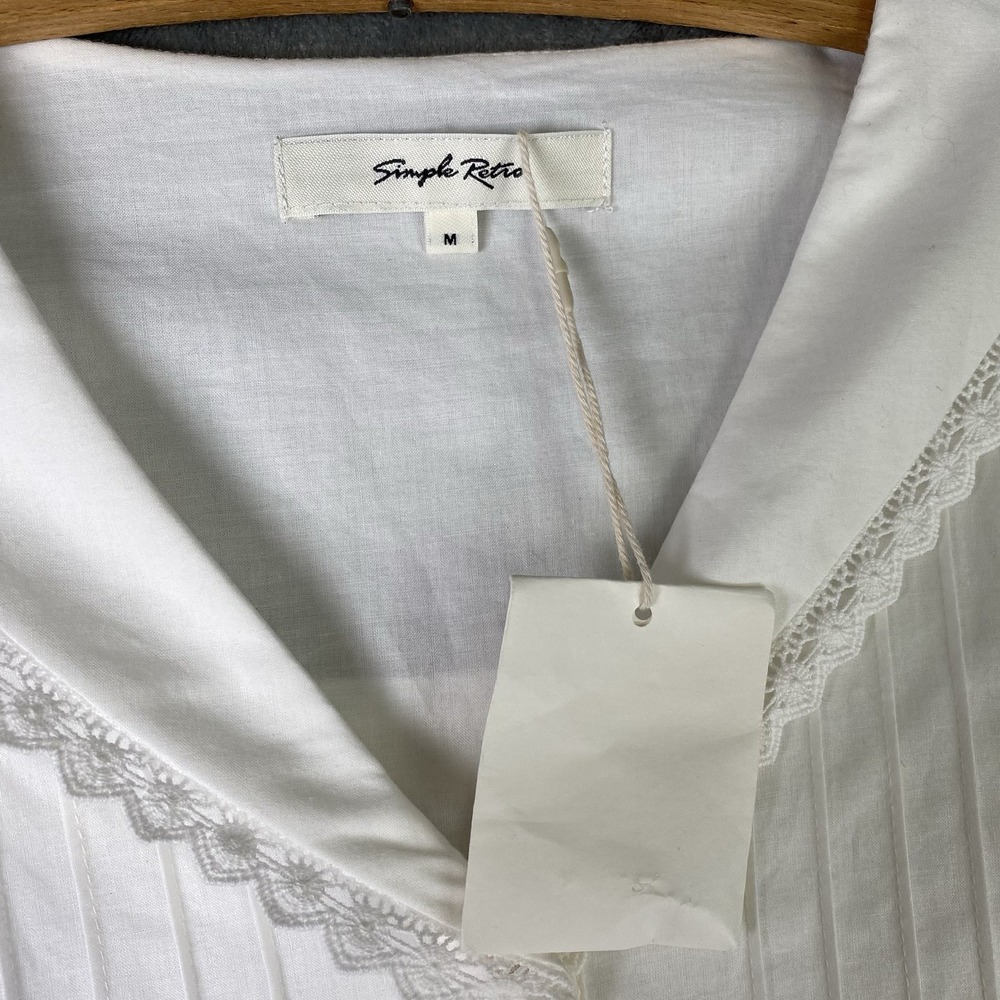 Simple Retro Dress Womens Size M White 100% Cotton Fiona Midi Cottage Lace Trim - Picture 8 of 16